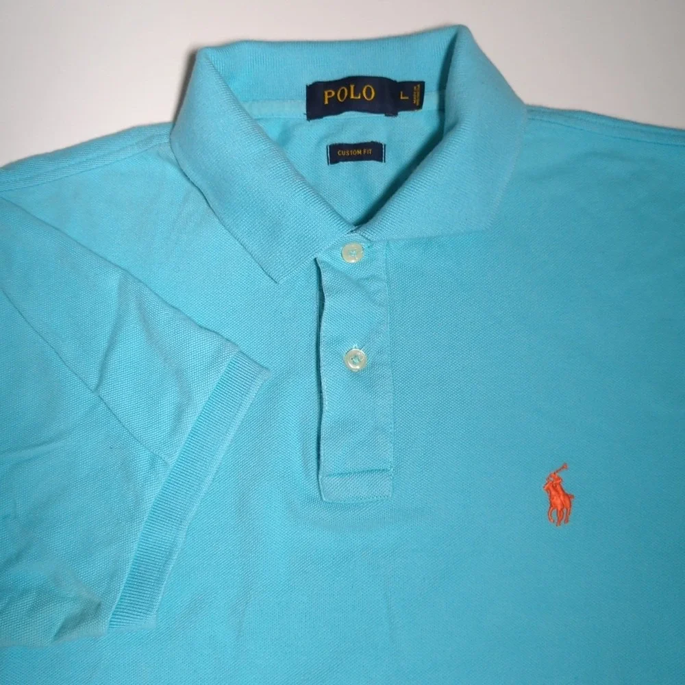Ralph Lauren Polo Pique Golf Shirt Mens Large Aqua Pony Classic Fit Short Sleeve